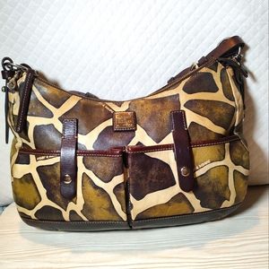 Authentic DOONEY BOURKE Shoulder Bag Brown Ivory Leather Animal Print